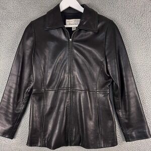 Ellen Tracy Genuine Leather‎ Jacket Womens Small Black Zip Front Nordstrom
